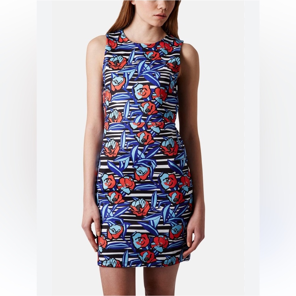 Topshop “Flower Slice” Floral Bodycon Mini Dress - Blue multi - size 8